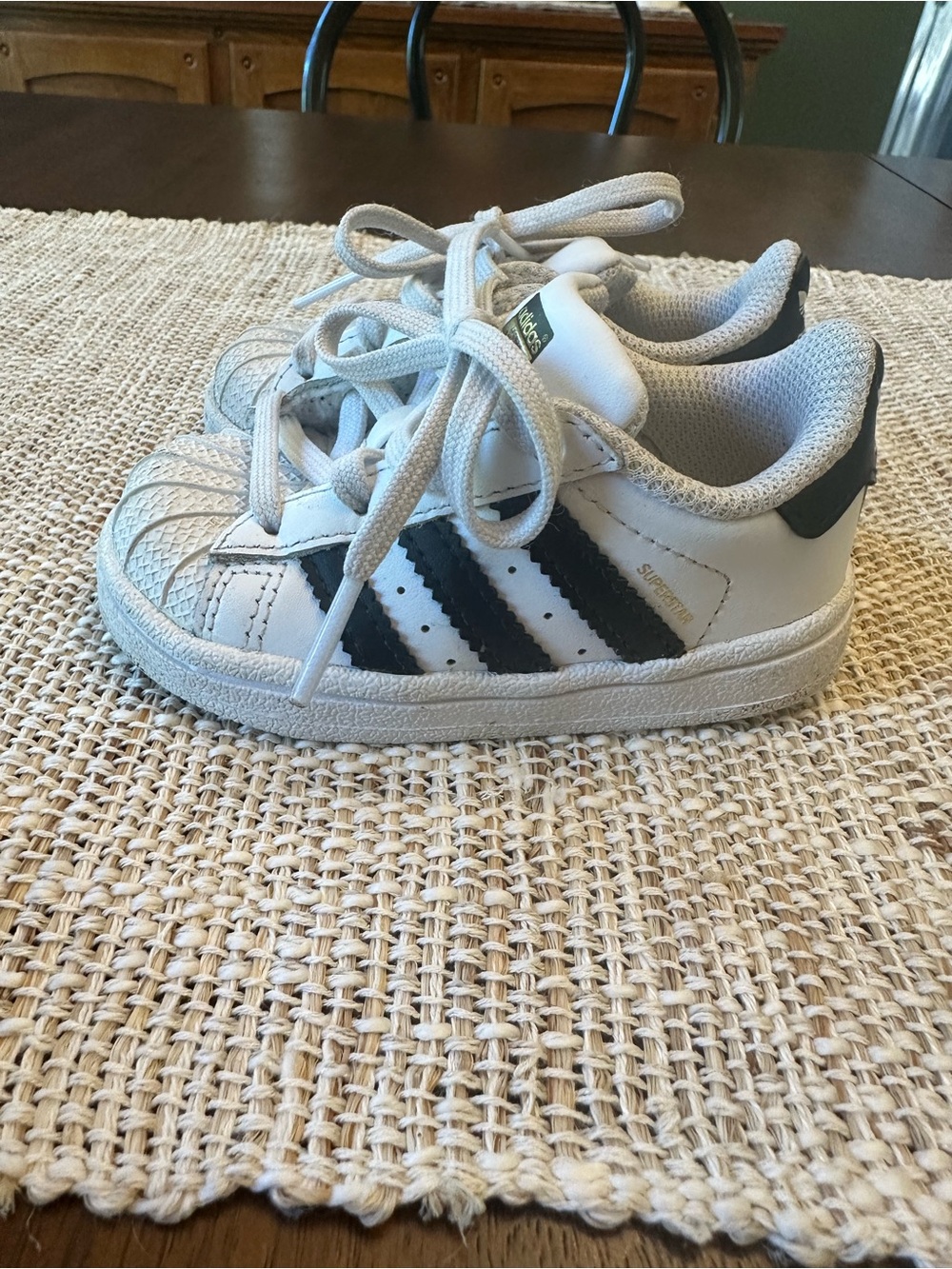 adidas Kids White and Black Classic Shell-Toe Sneakers